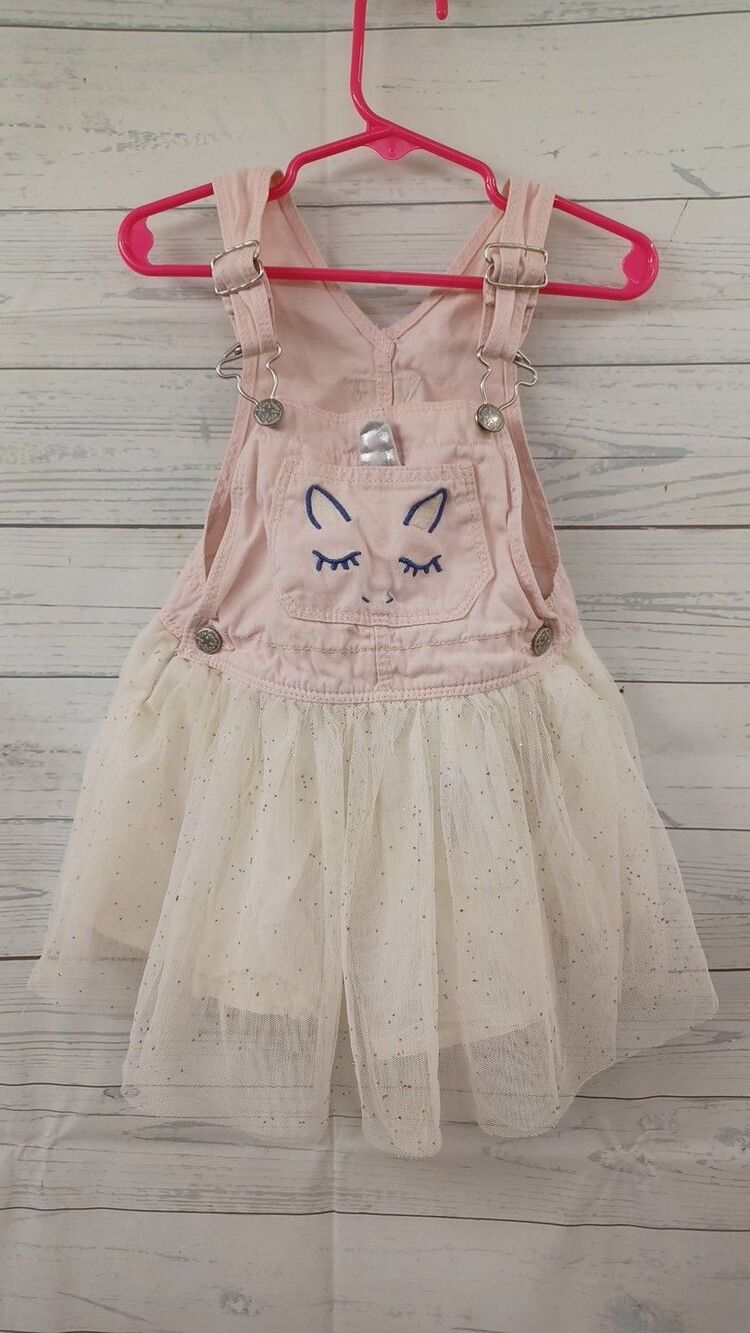 Oshkosh BGosh Size 3T Little Girls Unicorn Tutu Jean Overalls Dress
